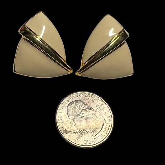 Vintage M Jent Pierced Earrings Enamel and Gold Tone Modernistic - Picture 3 of 7